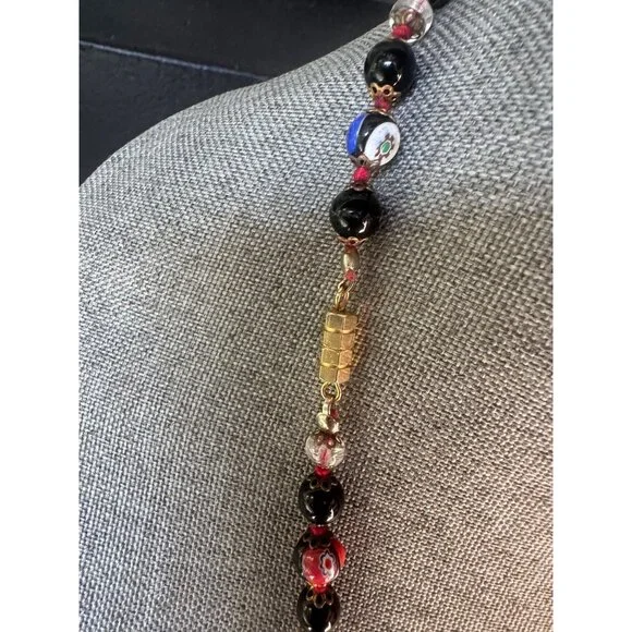 Vintage Murano Glass Bead Necklace With Colorful Millefiori Pattern
